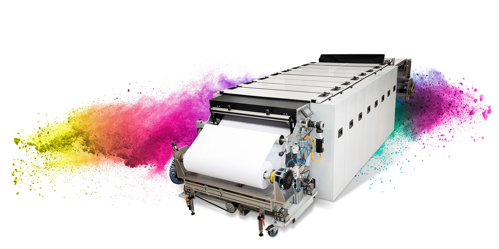 L'immagine mostra la Ceramic Decal Printer XT. Stampa decalcomanie in ceramica di grande formato e decalcomanie per l'industria delle stoviglie.